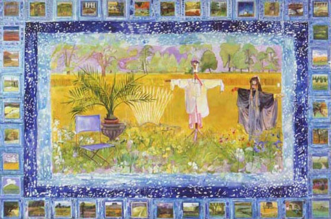 Two Scarecrows with Blue Border